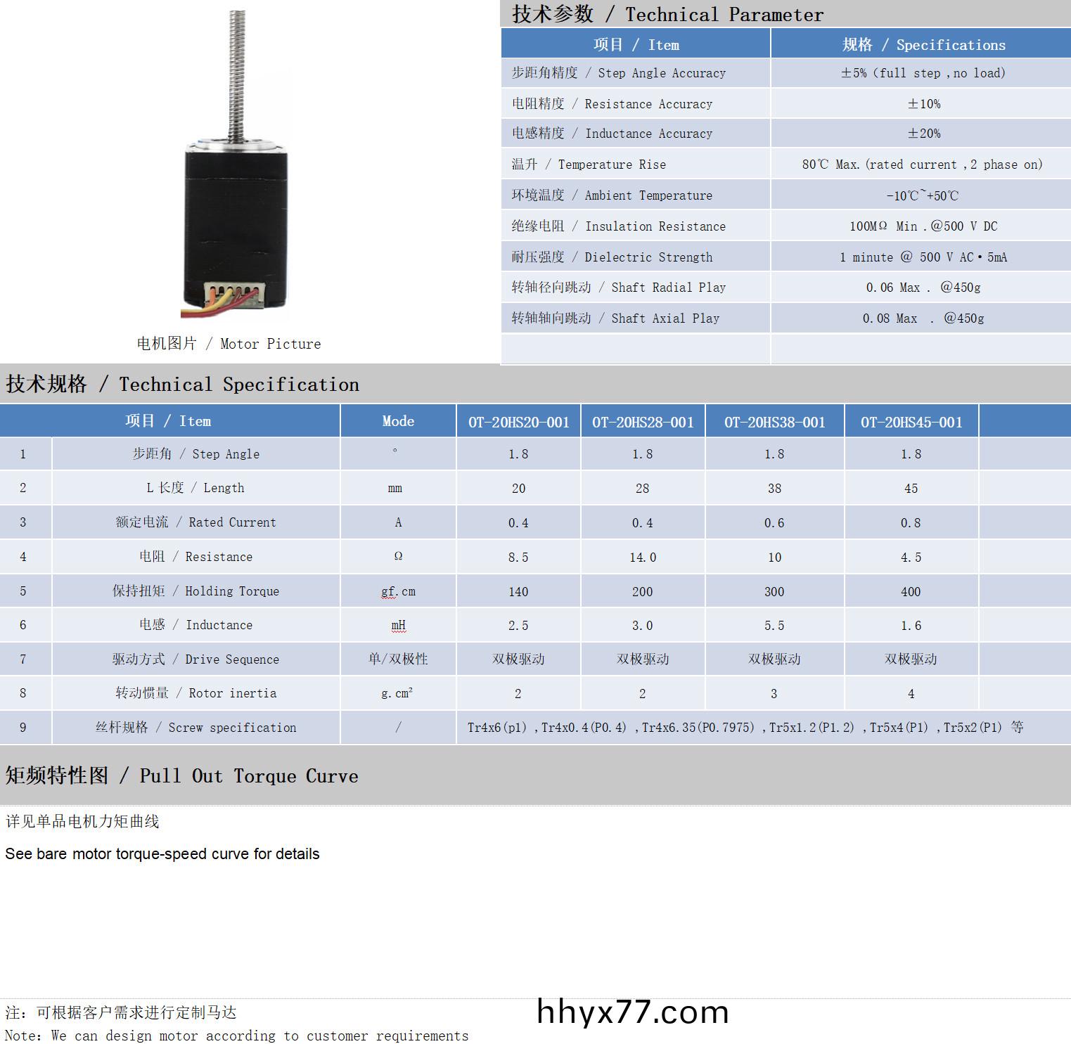 20系列丝杆电机技术参数
